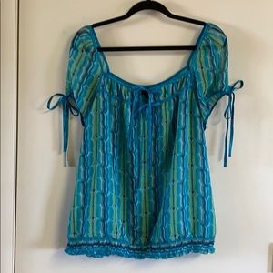 Aqua and lime green lightweight women’s shirt